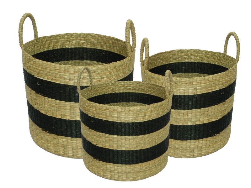 Artisanal Two-Tone Seagrass Storage Baskets with Handles - Sustainable Home Organizers